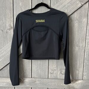 Zumba Fitness Black Long-Sleeve Cropped Performance Top with Yellow Logo